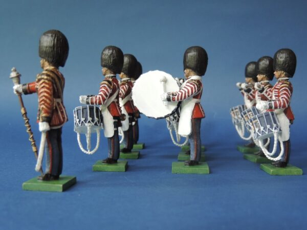 54mm Metal Cast Toy Soldier. Scots Guards Standing Drum Corp 10 Piece