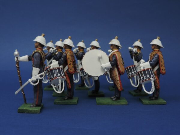 54mm Metal Cast Toy Soldier. Royal Marines Standing Drum Corp 10 Piece