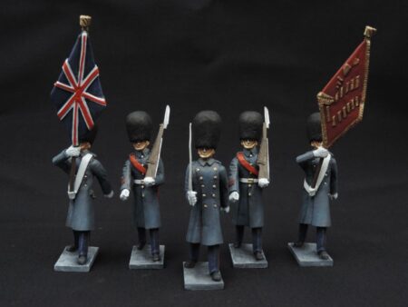 54mm Metal Cast Toy Soldier. Scots Guards Great Coat Colour Party Marching
