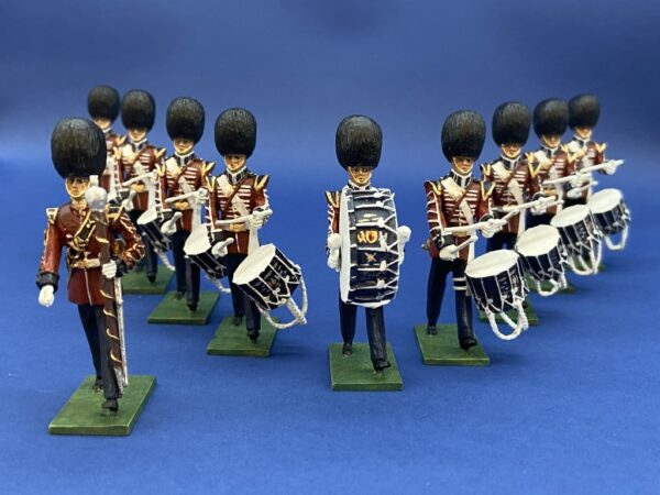 54mm Metal Cast Toy Soldier. Scots Guard Marching Drum Corp 10 Piece